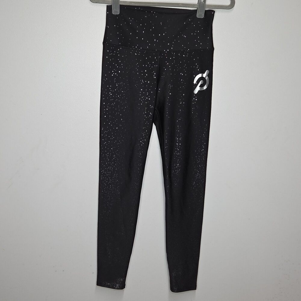 Peloton Sparkle Flex Leggings Large L Black Silver Metallic Fleck Glitter
